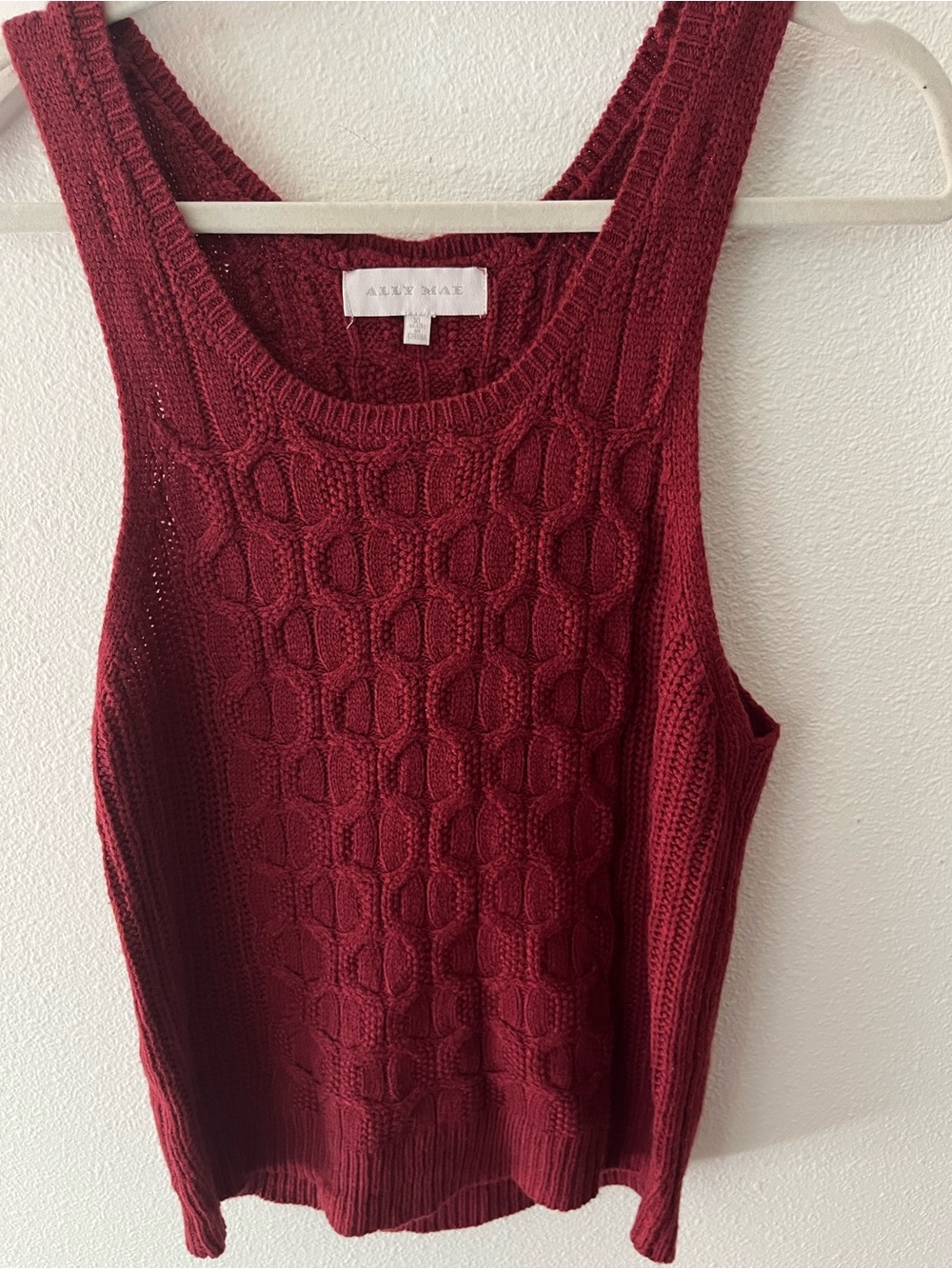 Cable-Knit Scoop Neck Sweater Tank — Wine Red